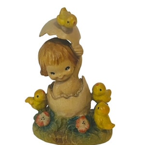 Anri Ferrandiz Italia Figura tallada a mano madera Vtg firmado RARE Hatch Egg Chics