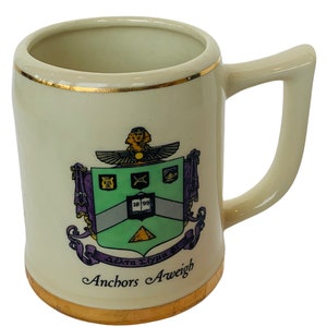 FREEMASONRY MASONIC MUG Cup Stein ceramic glass Balfour Battleboro Massachusetts Ma freemason Anchors Aweigh A Weigh 1899 vintage Egyptian