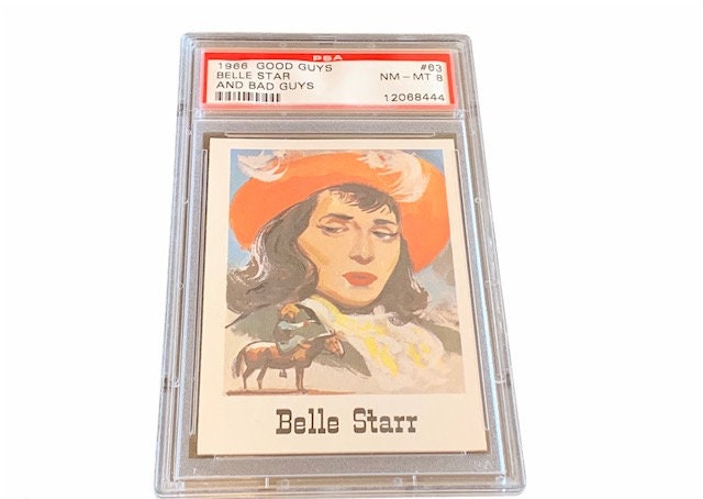 Belle Starr Cowboy Western Trading Card 1966 Leaf Good Guys Bad PSA 8 cowgirl #63 horse