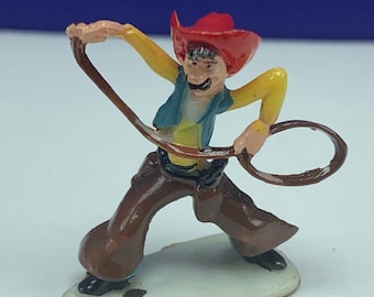 LOUIS MARX DISNEYKIN vintage giocattolo plastico figura walt disney vtg figurina mickey mouse scena tv originale Pecos Bill corda cowboy rodeo occidentale