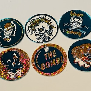 Skater Pogs lot Slammer Milk Cap game vtg skull skeleton punk grunge bomb clown