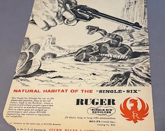 Vintage print advertentie 1957 Rifleman Magazine kortstondig om in te lijsten Ruger ratelslang