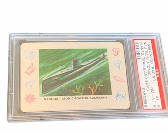 Cardo Trading Card vintage 1958 graded PSA 8 army marines air force Navy ephemera #T2 Nautilus Atomic Submarine planes trains ships
