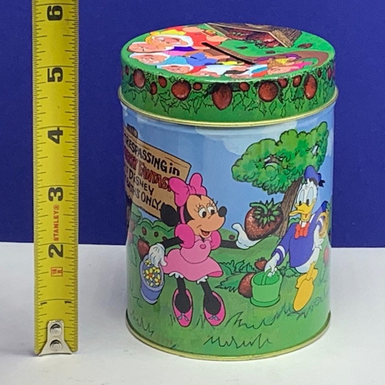 WALT DISNEY TIN bank strawberry soap advertising fantasyland Ben Rickert vintage vtg snow white seven dwarfs goofy donald duck mickey minnie