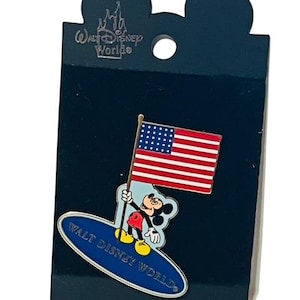 Disney World Design Vtg Pinback Anstecknadel Souvenir Micky Maus Amerikanische Flagge