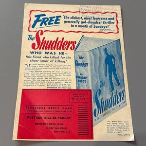 Vintage Print Ad 1943 Advertising The Shudders Police Mystery Thriller WW2 WWII 9X6.5