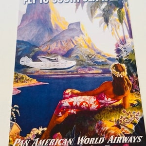 Hawaii Ongebruikte Ansichtkaart Tiki Bar Hula Meisje Post Card vtg aloha surf strand lei eiland kunst H6 Pan American airways south sea isles