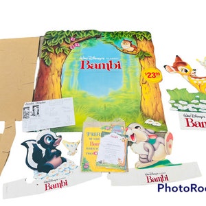 Billboard Sign Movie Theater Poster Stand Display Bambi Disney naturalnej wielkości Thumper RARE Flower