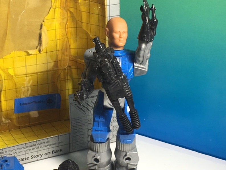 1983 REMCO MANTECH LASERTECH robot warriors vintage action figure complete original box blue bald space toy sci fi transformer