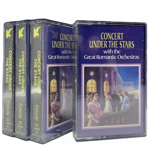 Fitas cassete lote misto 4 músicas vtg conjunto de músicas concerto vintage sob as estrelas grande orquestra romântica