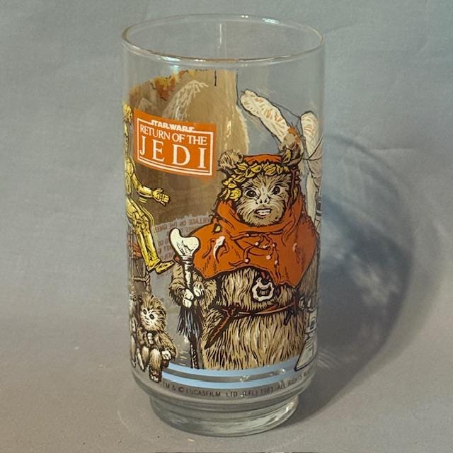 Vintage Star Wars Glass Cup Mug Burger King 1983 Ewok Village R2D2