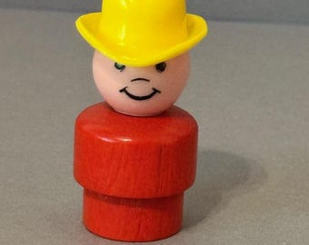 Vintage Fisher Price Little People Antique 1960s Figure Toy Western Cowboy Red