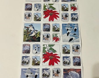 Natale National Wildlife Stamps Foglio Lotto vtg 1993 vacanze cervi uccelli fiore