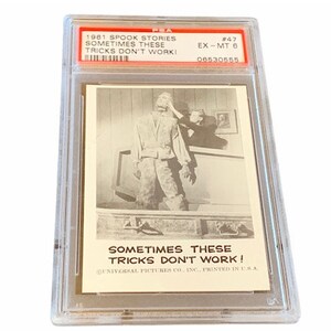 Horror Universal Monsters Trading Card Vintage 1963 Leaf Spook Stories Graded PSA 6 vtg #47 Tricks don't work Dracula doodskist vampier
