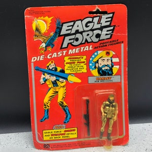 1981 MEGO EAGLE FORCE diecast metal vintage brinquedo soldado figura de ação moc selado militar die-cast Harley ace mecânico bazuca barba BMC4