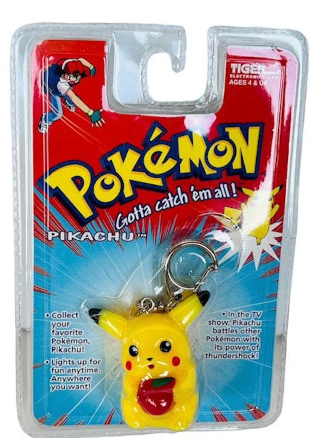 Pikachu Pokemon Key Chain 1999 Tiger Vtg RARE Apple Keychain Figure MOC