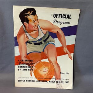 Vintage Basketball Souvenir Program Print Ad 1947 AAU Championship Rocky Denver