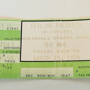 The Who Keith Moon Konzertkarte Stub Pop Memorabilia Musik Heavy Metal Country Ephemera Sammlerstück vtg 1976 Mcnichols Denver Colorado