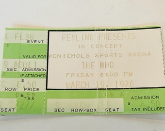 The Who Keith Moon Concert Ticket Stub pop memorabilia music heavy metal country ephemera collectible vtg 1976 Mcnichols Denver Colorado