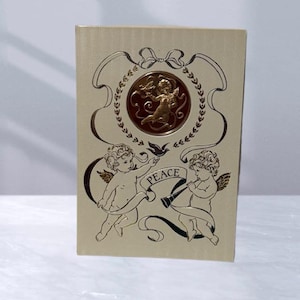 Franklin Mint Gold Coin Christmas Card Holiday Vtg 1970s Peace Cherub Gift Angel