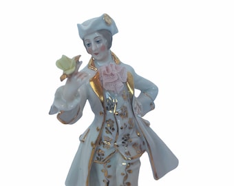 Antike Porzellanfigur Dekoration Dresden West Germany Spitze gold Blume Rose 1920er Jahre art deco Gentleman Viktorianischer Souvenir Dekor