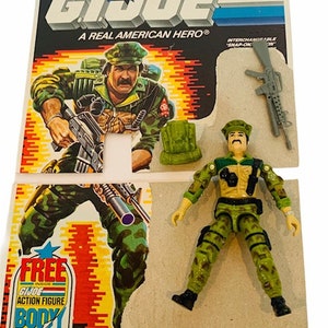 GI JOE HASBRO vintage militaire actie figuur complete wapens bestandskaart Cobra vtg 1985 Leatherneck marine lederen nek bestandskaart terug