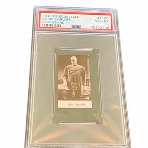 Boris Karloff Mord Tower of London 1940 Trading tabakskaart met PSA 4 RARE De Beukelaer filmsterren horror Universal Monsters #1100 mes