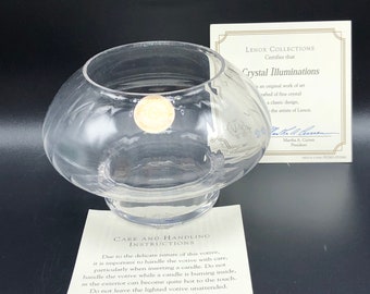LENOX CRYSTAL ILLUMINATIONS votive candle holder vintage nib box coa glass work of art classic design tea light Austria made home decor