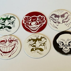 Monster Face Pogs mixed lot Slammer Milk Cap game poggs vtg fang troll clown 3A