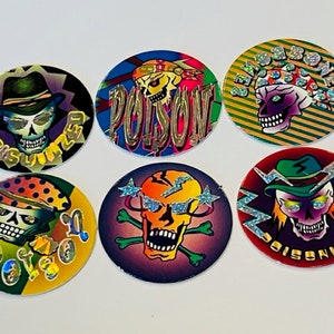 Poison Pogs lot Slammer Milk Cap game vtg skull skeleton punk grunge skater S1