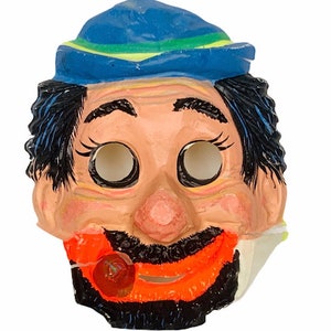 Halloween Costume Mask Vtg decoration RARE Ben Cooper plastic Bluto cigar Popeye sailor man olive oil collectible AL1