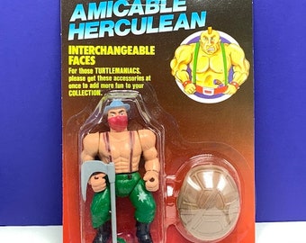 AMICABLE HERCULEAN WRESTLER vtg 1980s figure toy moc sealed teeneage mutant ninja turtles head tmnt kiewit hasselt belgium red mask BM2