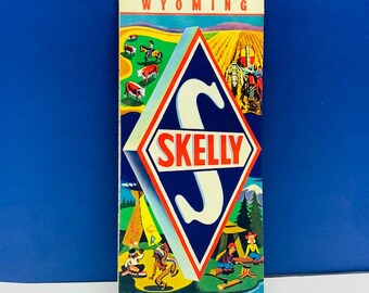 ROAD MAP EPHEMERA vintage paper gas station corner store oil advertising folding vtg Skelly Wyoming Wy