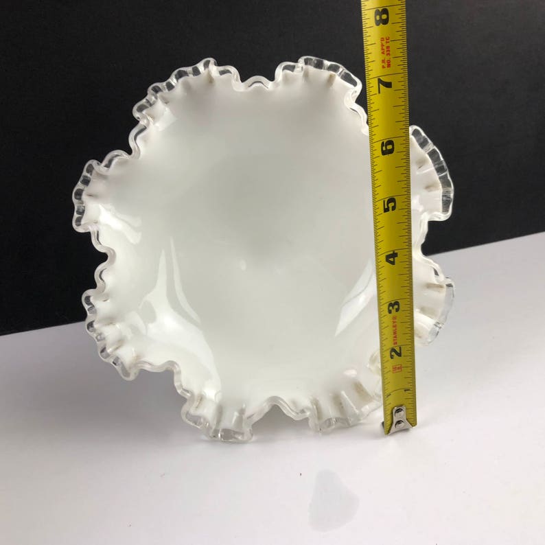 VINTAGE FENTON GLASSWARE vase glass milk white opalescent sculpture wave rim ribbed bowl candy dish silver crest wave rim ruffled footed