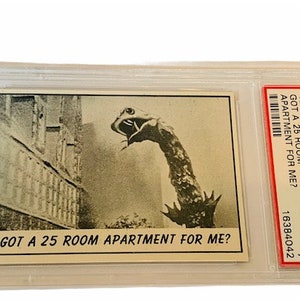 Horror Universal Monster Laffs Sammelkarte Vintage 1966 TCG Spook Stories abgestuft PSA 7 Got Wohnungsmiete #61 Dinosaurier Schlange