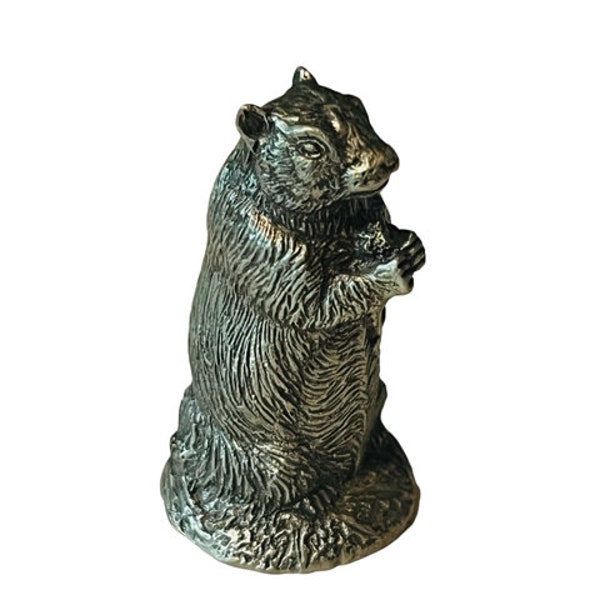 Franklin Mint Jane Lunger Pewter Woodland Animal Miniature Figurine Woodchuck 1981 vtg