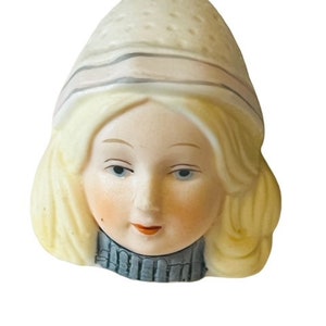 Antique Porcelain Thimble Vtg Bust Ladies Fashion Art Deco Figurine Holland girl