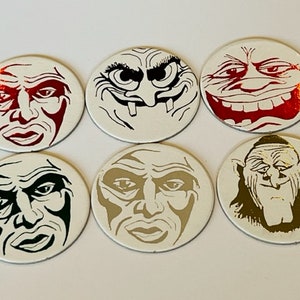 Monster Face Pogs mixed lot Slammer Milk Cap game poggs vtg fang troll clown 2A