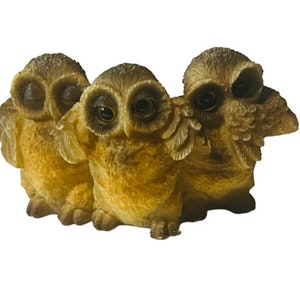 See No Hear Speak Evil Owl Bird figurine vtg sculpture anthropomorphic stone eye