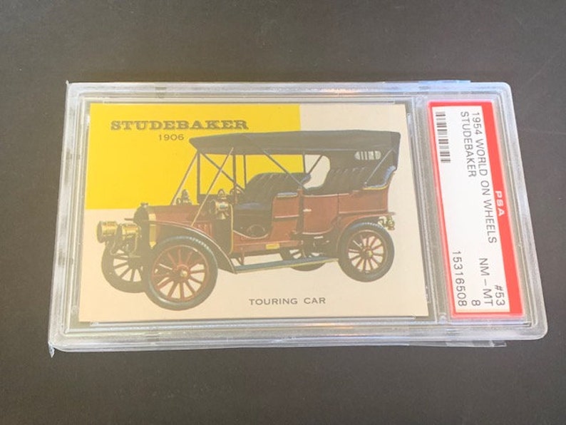 1954 World on Wheels trading card sports classic car automobile Graded slabbed PSA 8 Mint RARE vintage #53 Studebaker 1906 Touring image 2