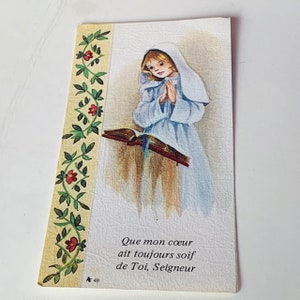 HOLY PRAYER CARD antique vintage paper ephemera collectible church gift decor Christian Catholic France Jesus Christ 1981 Helene Ruiz