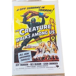 Bioscoop poster lobby kaart vintage reclame ephemera 17 x 11 muur hangende decor 1960 schepsel Black Lagoon loopt onder Jeff Morrow BC1