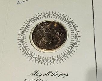 Franklin Mint Christmas Gold Coin Card Vtg 1973 RARE Jane Lunger