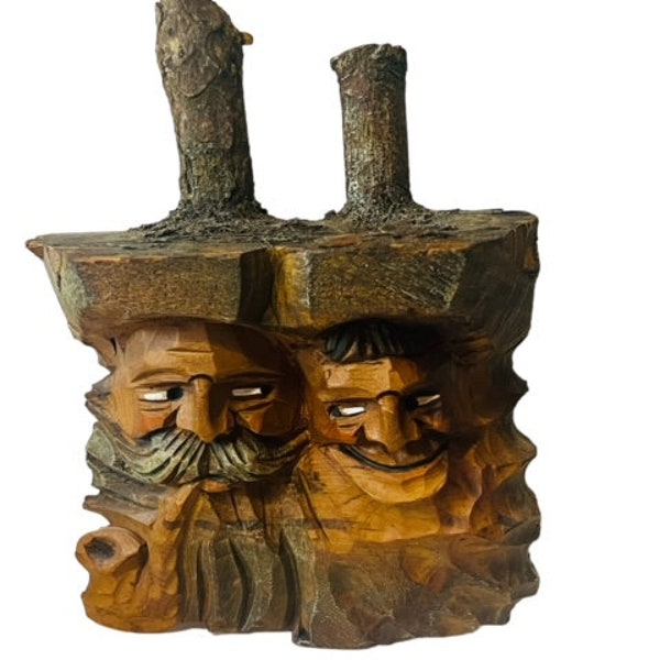 Wood Carved Beard Man Wisp W Germany Wall Art Sculpture Face Pipe Black Forest