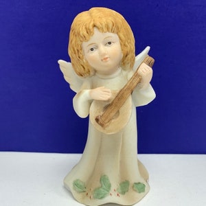 ANGEL FIGURINE VINTAGE art sculpture spiritual miniature statue vtg christmas holiday spiritual Lefton Japan 05636 bethlehem mandolin guitar