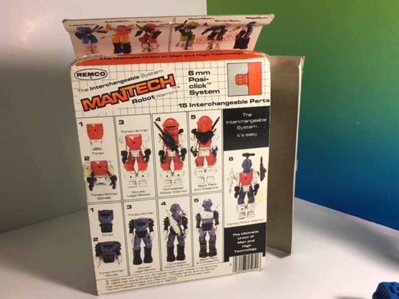 1983 REMCO MANTECH LASERTECH robot warriors vintage action figure complete original box blue bald space toy sci fi transformer