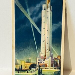 Ansichtkaart vtg antieke ansichtkaart Worlds Tallest Thermometer Havoline Chicago 1933