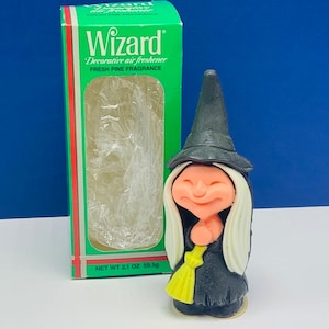 Désodorisant HALLOWEEN, sorcier vintage, boîte d&#39;origine, figurine décorative Wicked salem, balai de sorcière vtg 1980