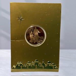 Franklin Mint Gold Coin Christmas Card Holiday Vtg 1970s Nativity Child is Born