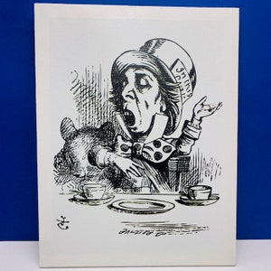 ALICE IN WONDERLAND 13X10 wall hanging picture frame decor walt disney black white vintage Mad Hatter tea party